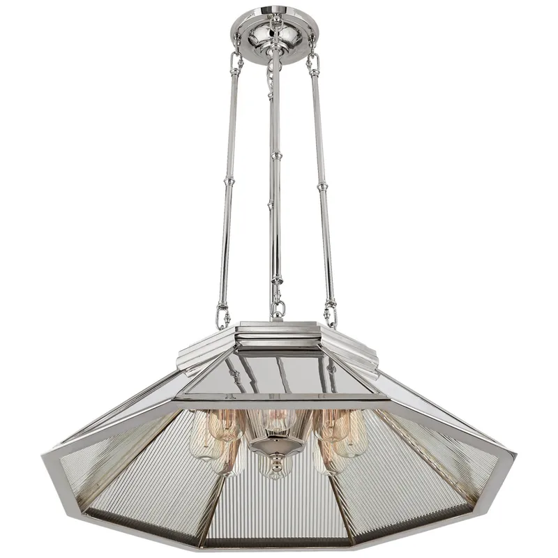 Ralph Lauren Rivington Medium Eight-Paneled Chandelier in Polished Nickel with Ribbed Mirror Ceiling Light W30.5" — Foundry Lighting LED Panel Lights  
