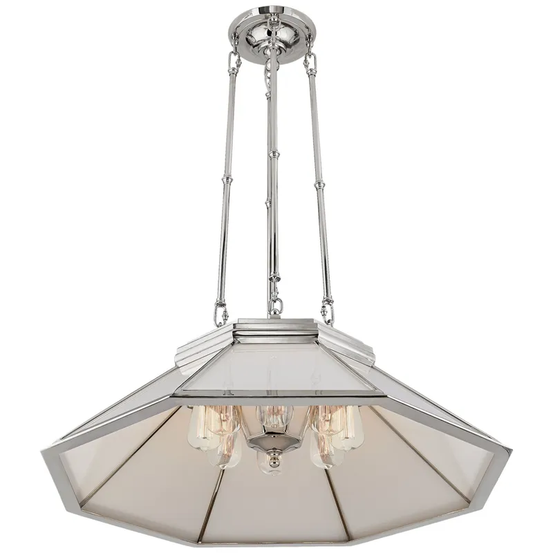 Ralph Lauren Rivington Medium Eight-Paneled Chandelier in Polished Nickel with White Glass Ceiling Light W30.5" — Foundry Lighting LED Panel Lights  