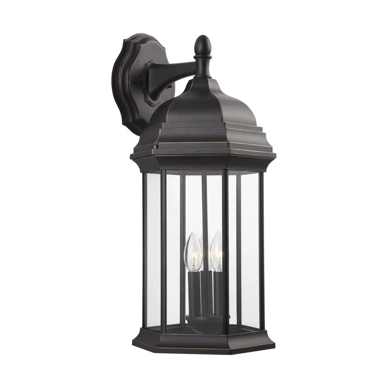 Sevier Extra Large Three Light Downlight Outdoor Wall Lantern LED Traditional Fixture 12.5" Width 23.25" Height Die Cast Aluminum Rectangular Clear Shade in Antique Bronze — Foundry Lighting LED Downlights 8.0W 