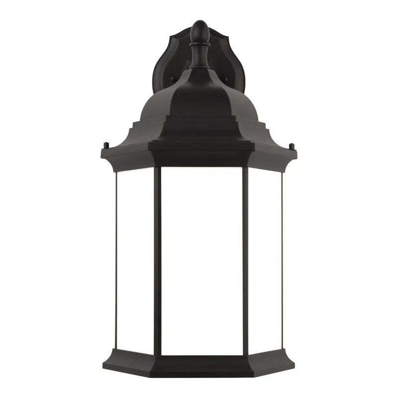 Sevier Extra Large One Light Downlight Outdoor Wall Lantern LED Traditional Fixture 12.5" Width 23.25" Height Die Cast Aluminum Rectangular Satin Etched Shade in Black — Foundry Lighting LED Downlights 8.0W 