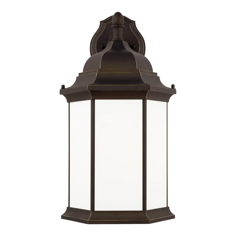Sevier Extra Large One Light Downlight Outdoor Wall Lantern LED Traditional Fixture 12.5" Width 23.25" Height Die Cast Aluminum Rectangular Satin Etched Shade in Antique Bronze — Foundry Lighting LED Downlights 8.0W 