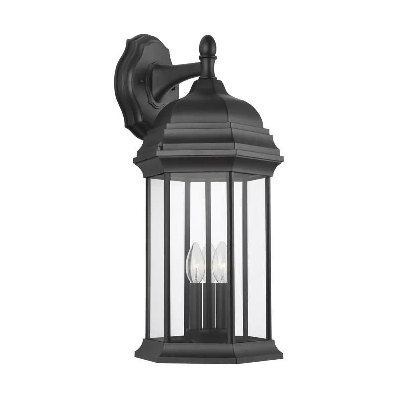 Sevier Extra Large Three Light Downlight Outdoor Wall Lantern Traditional Fixture 12.5" Width 23.25" Height Die Cast Aluminum Rectangular Clear Shade in Black — Foundry Lighting LED Downlights 8.0W 