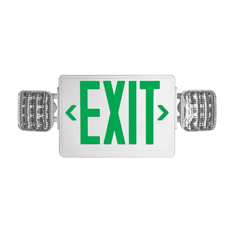 LED Exit Emergency Light Combo Unit - Dual Head With Green Letters - 3.7W - 120-277V