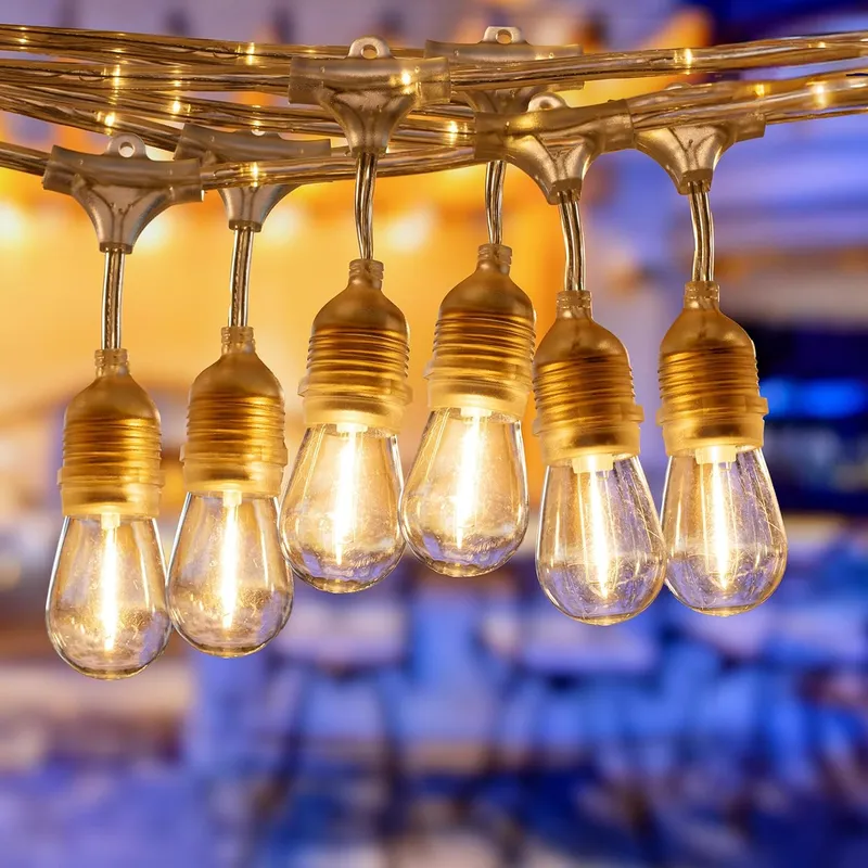 TwinkleTrail 48' LED Outdoor String Lights - Crystal Clear 24 Sockets Bulbs Included